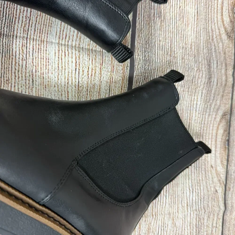 Sam Edelman Luguna Leather Chelsea Boots 7.5 Chunky Lug Sole Black Pull On Goth